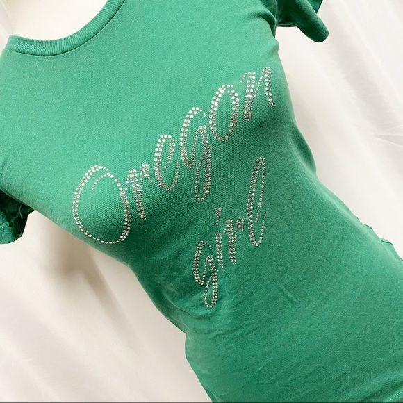 Green Sequin Oregon Girl Fitted Tee - Picture 2 of 4